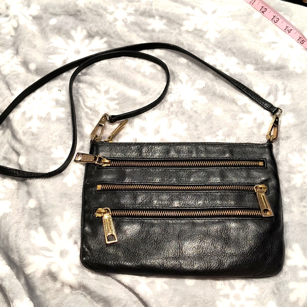 Rebecca Minkoff black leather crossbody, 9.5" x 7", 2 EUC, clean. W/ Dust Bag